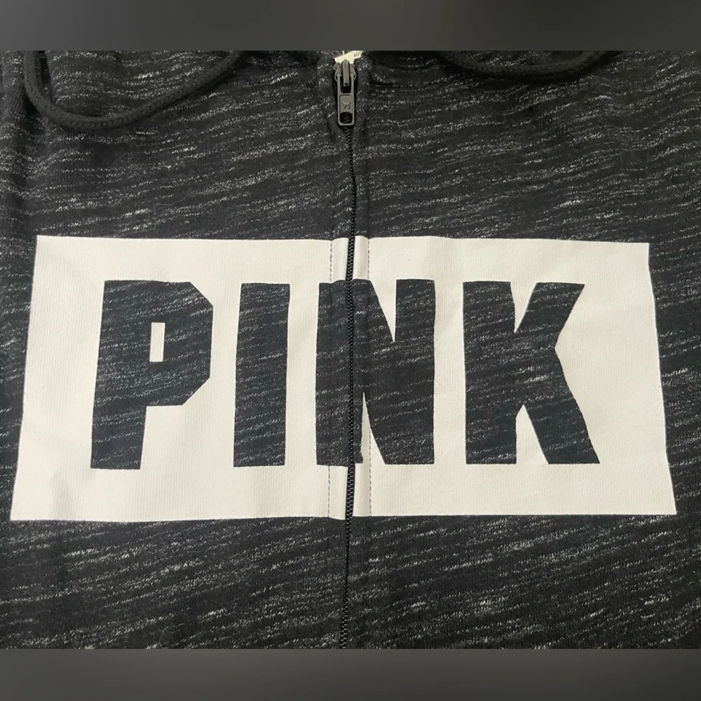 NWT Women’s Victoria’s Secret PINK Zip Up Hoodie Heather Black Size L - Picture 2 of 6